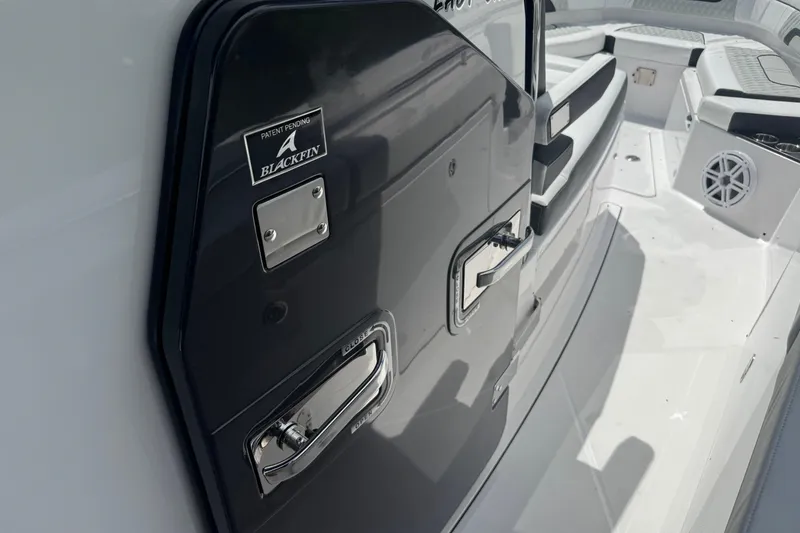 Slide: The Image of 2024 Blackfin 332 CC boat interior with sleek design and modern features. - 25