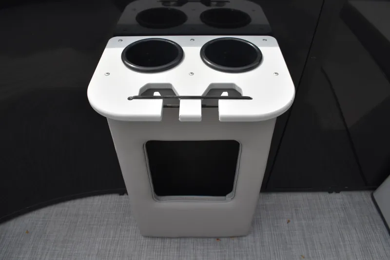 Slide: The Image of 2026 Lowe LF 214 boat cup holder with dual compartments and sleek design. - 12