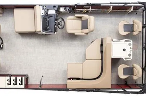 Slide: The Image of 2026 Lowe LF 214 boat interior layout with seating and steering console. - 34