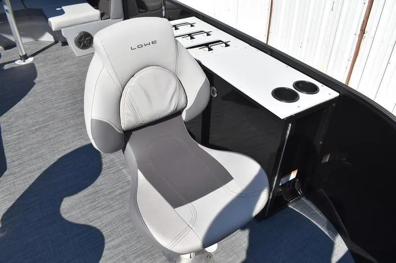 Slide: The Image of Lowe LF 214 boat seat with rod holders and cup holders, 2026 model. - 16