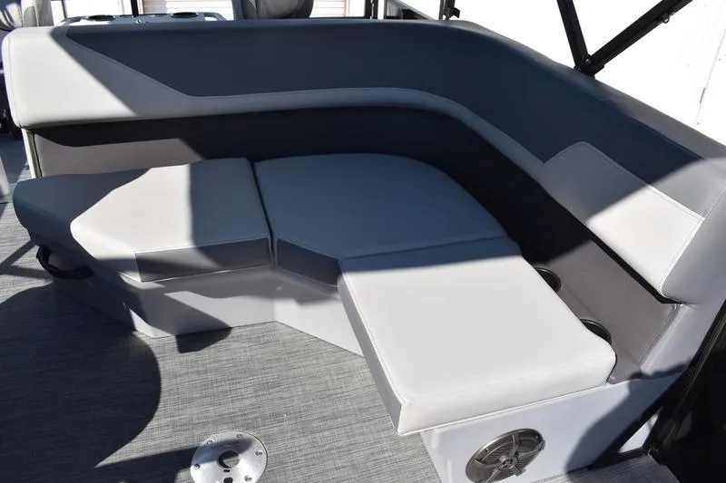 Slide: The Image of Lowe LF 214 boat interior detail, featuring rod holders and sleek design, 2026 model. - 44