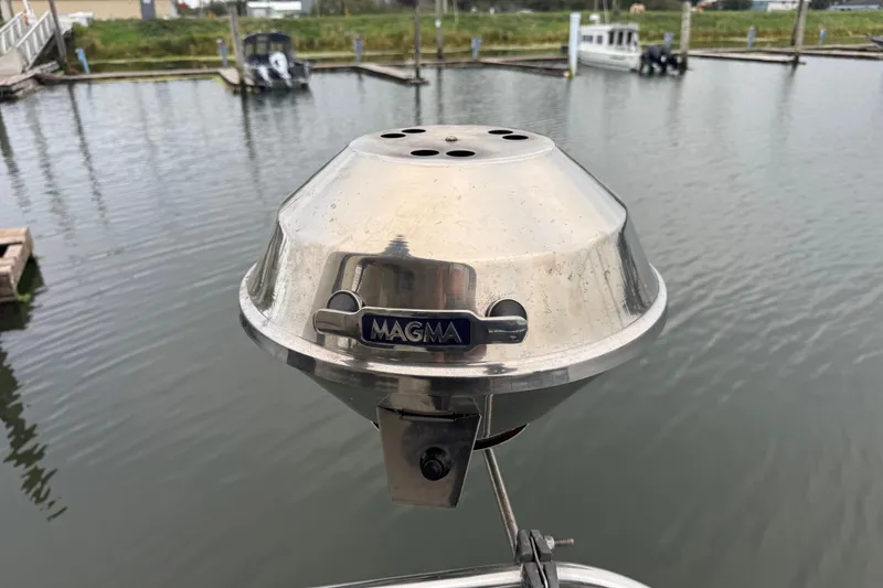 Slide: The Image of Stainless steel Magma grill on 2002 Silverton 352 Motor Yacht, docked at marina. - 19