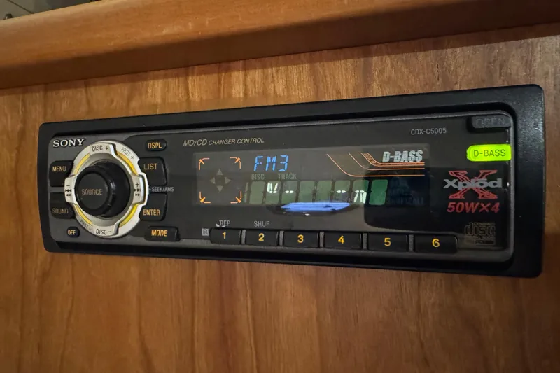 Slide: The Image of Sony CDX-C5005 stereo system in 2002 Silverton 352 Motor Yacht. - 88