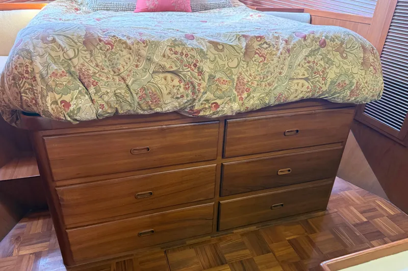 Slide: The Image of Wooden storage drawers under bed in 1998 Kadey-Krogen 48' Northsea Widebody Pilothouse. - 19