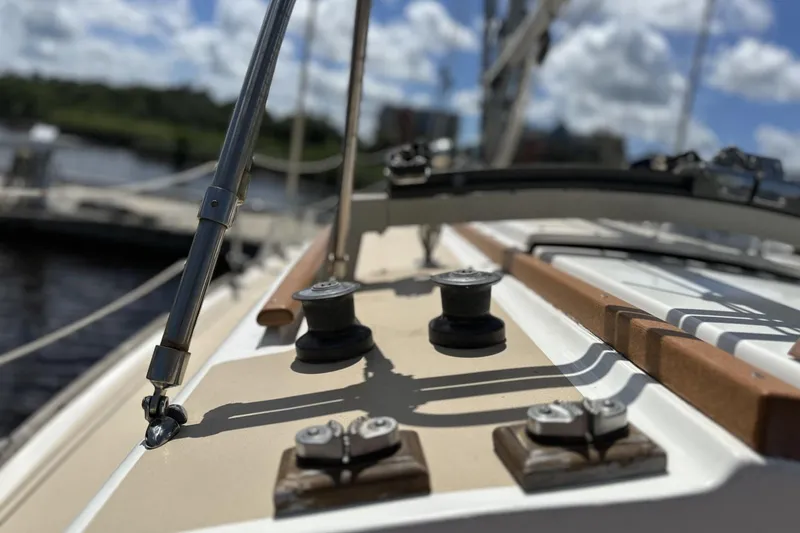 Slide: The Image of Close-up of 1982 Cape Dory 30 sailboat deck with winches and rigging. - 31