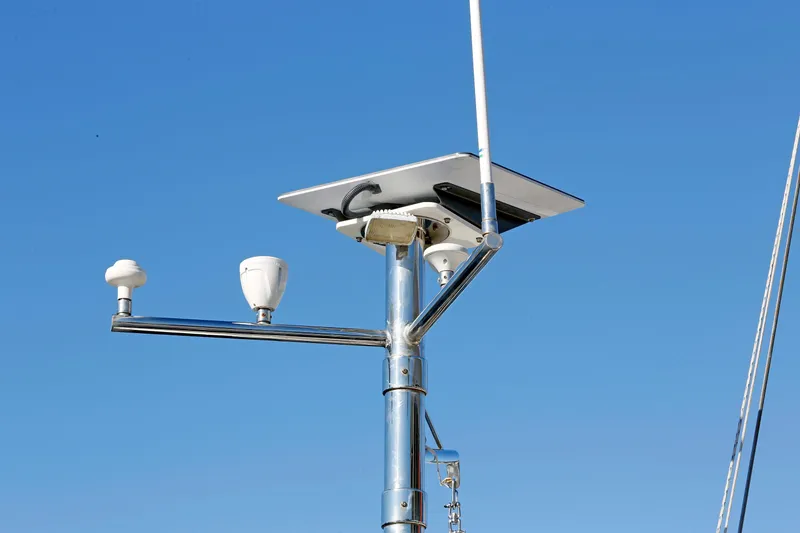 Slide: The Image of Mast equipment on 2012 Hylas 49CC sailboat against clear blue sky. - 14