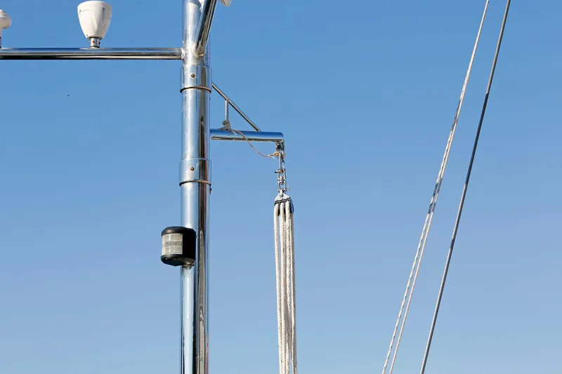 Slide: The Image of Stainless steel rigging on 2012 Hylas 49CC sailboat against clear blue sky. - 18