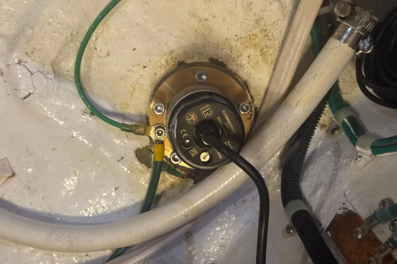 Slide: The Image of Electrical component installation on a Hylas 49CC yacht, 2012 model, with wiring and connectors. - 202