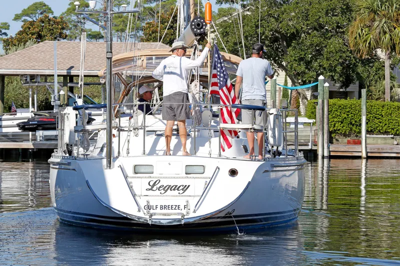 Slide: The Image of Sailboat "Legacy" docked, Hylas 49CC, 2012 model, with American flag, Gulf Breeze, Florida. - 38