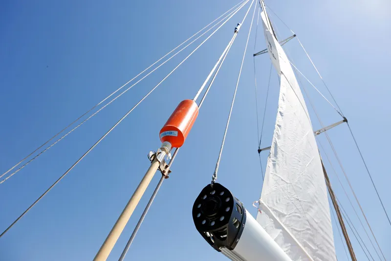 Slide: The Image of Sailboat mast and rigging of 2012 Hylas 49CC against clear blue sky. - 45