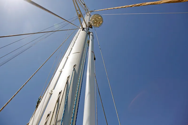 Slide: The Image of Sailboat mast and rigging against clear blue sky, Hylas 49CC, 2012 model. - 78