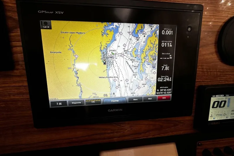 Slide: The Image of Garmin GPS display on 2019 Ranger Tugs R-23, showing nautical chart and navigation data. - 14