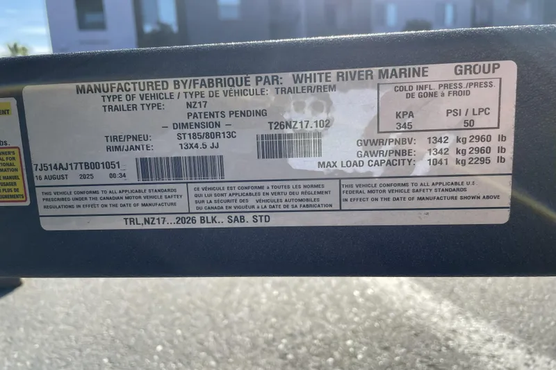 Slide: The Image of Label on Nitro Z17 trailer, manufactured by White River Marine Group, 2026 model. - 108