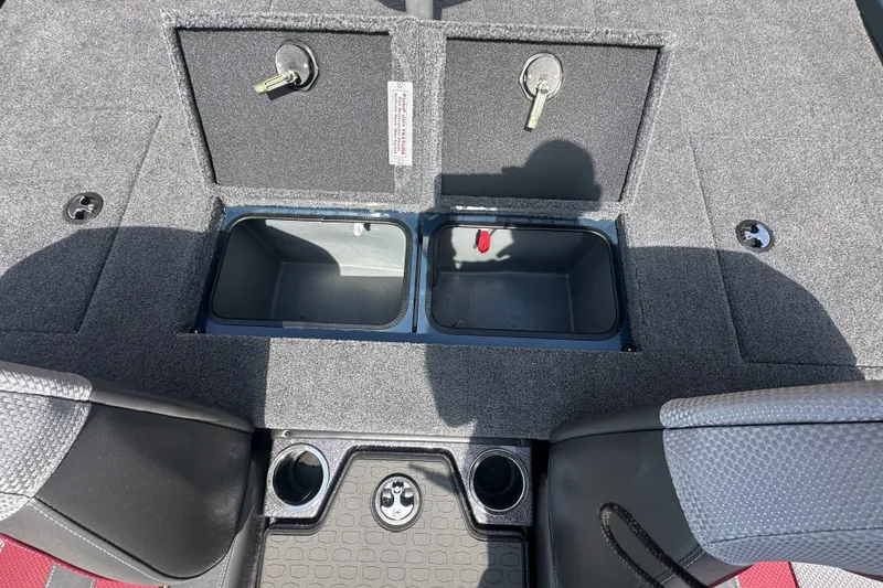 Slide: The Image of Interior view of 2025 Ranger ALPHA 208 boat with storage compartments open. - 12