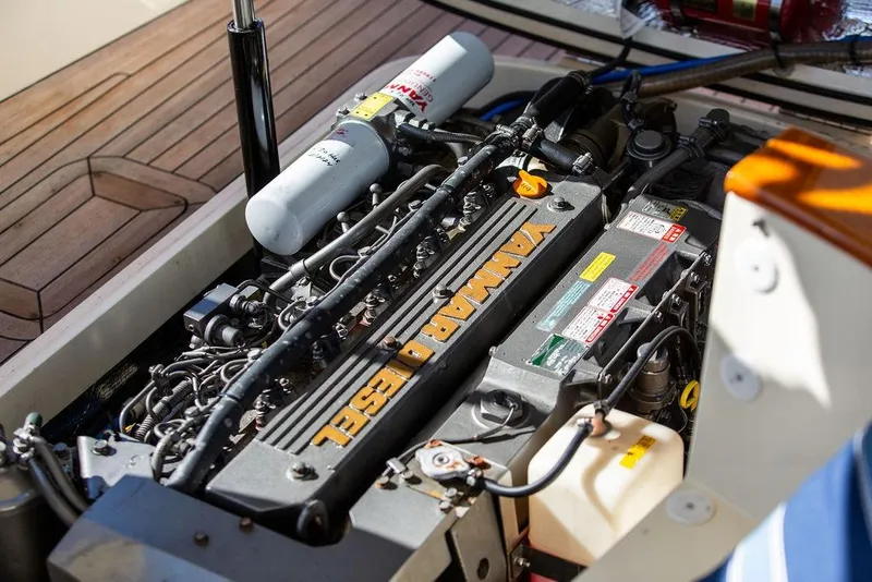 Slide: The Image of Yanmar diesel engine in a 2003 Hinckley T29R boat, showcasing detailed components. - 16