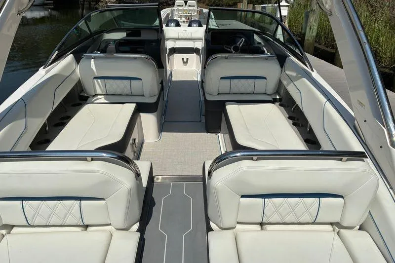 Slide: The Image of Luxurious interior of a 2020 Regal LS4 boat with spacious seating and elegant design. - 6