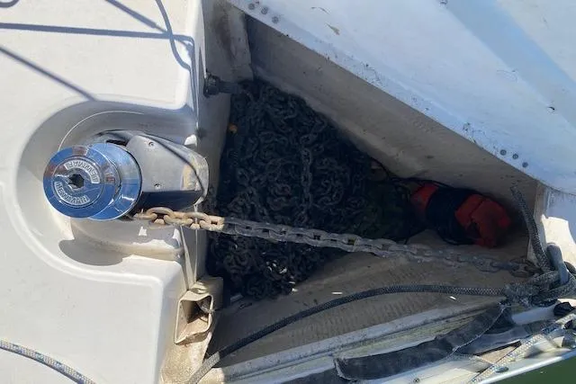 Slide: The Image of Anchor chain compartment on a 2003 Beneteau Oceanis Clipper 361 sailboat. - 3