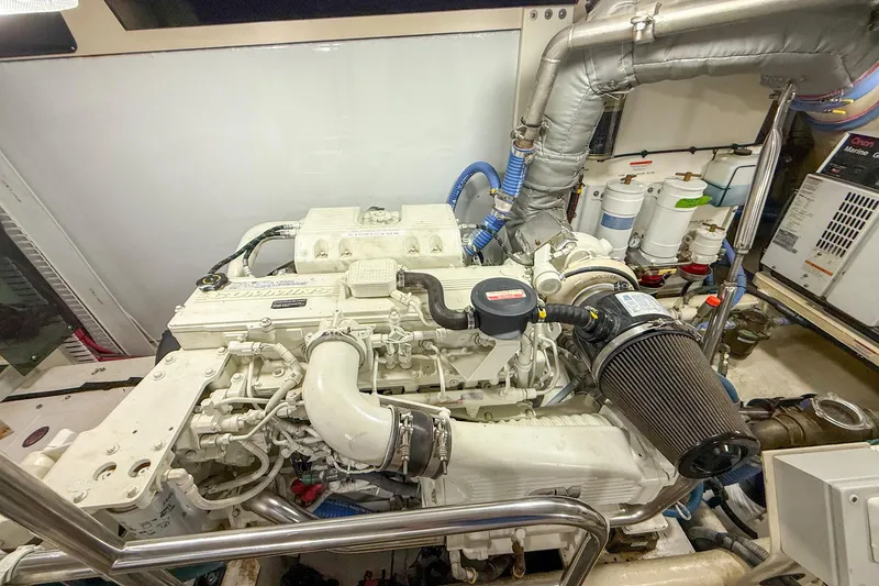 Slide: The Image of Engine room of a 2007 Nordic Tug 54, showcasing detailed machinery and components. - 50