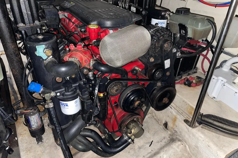 Slide: The Image of Engine of a 2008 Formula 34 Performance Cruiser, showcasing detailed components. - 46