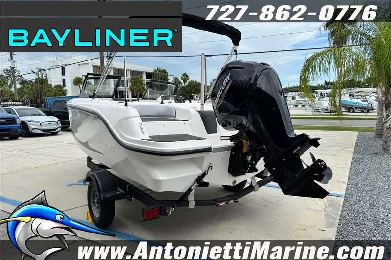 Slide: The Image of 2026 Bayliner Element E17 boat with Mercury engine on trailer at Antonietti Marine. - 6