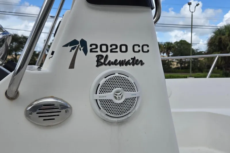 Slide: The Image of Key West 2020 Center Console boat, 2008 model, featuring Bluewater branding and Sony marine speaker. - 4