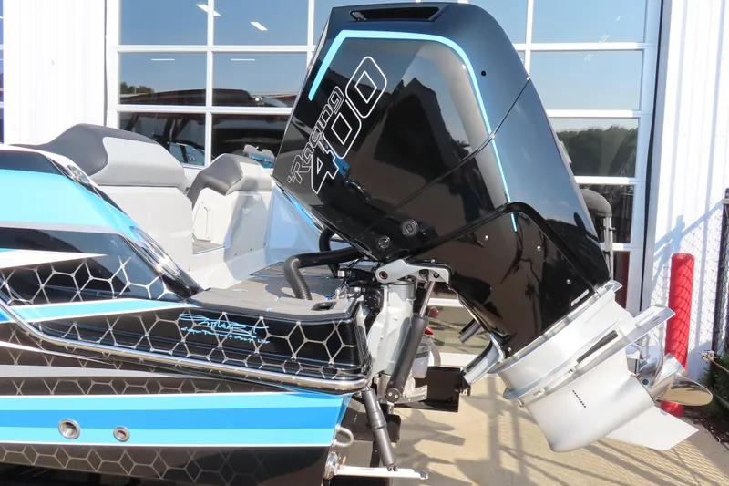 Slide: The Image of 2024 Sunsation 32CCX boat with powerful Racing 400 engine, featuring sleek design and modern aesthetics. - 19