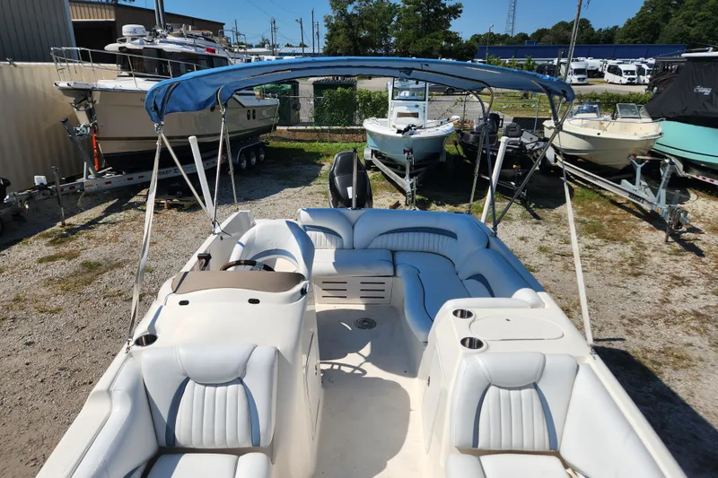 Slide: The Image of 2007 Hurricane FunDeck GS 194 OB dashboard with steering wheel and gauges. - 7