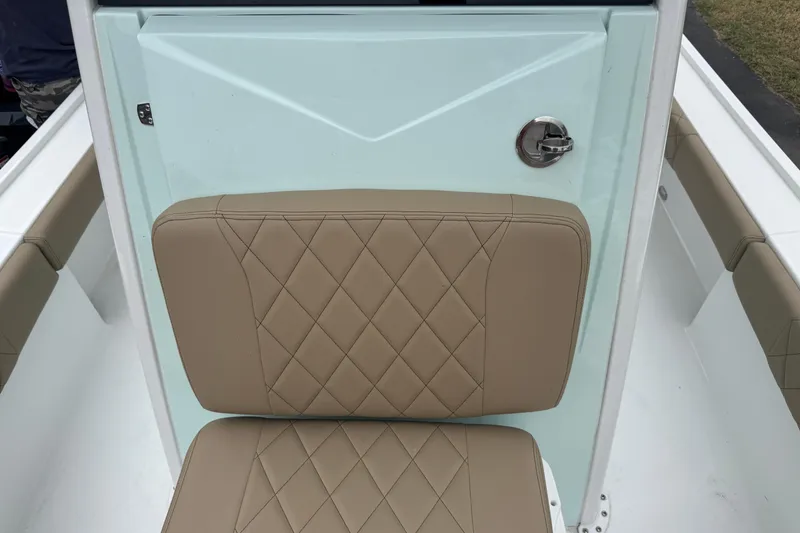Slide: The Image of 2026 Blazer Bay 2440 boat seat with diamond-stitched tan upholstery. - 29