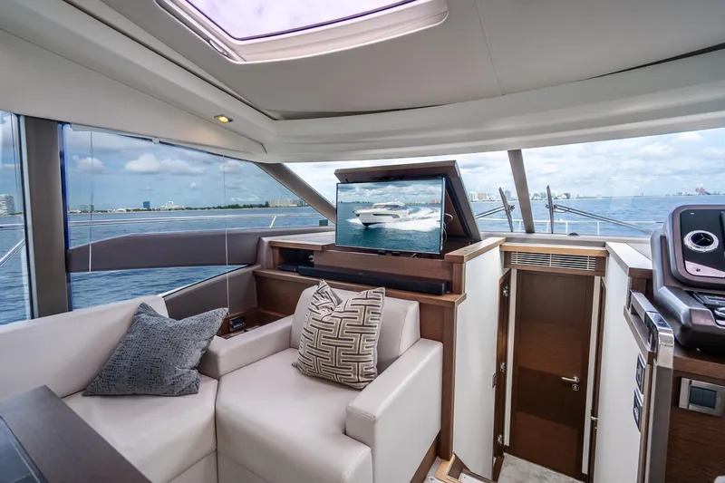 Slide: The Image of Luxurious interior of 2018 Prestige 520S yacht with ocean view and modern amenities. - 37