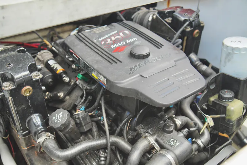 Slide: The Image of 2008 Sea Ray 230 Select Fission engine compartment with MerCruiser 350 MAG MPI. - 30