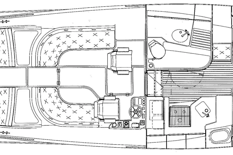 Slide: The Image of Blueprint of 2005 Hinckley Talaria 40 yacht, showcasing interior layout and design features. - 35