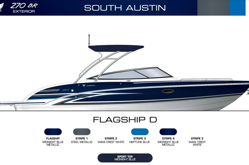 The Image of 2026 Formula 270 Bowrider boat, midnight blue metallic exterior, South Austin edition. - 0