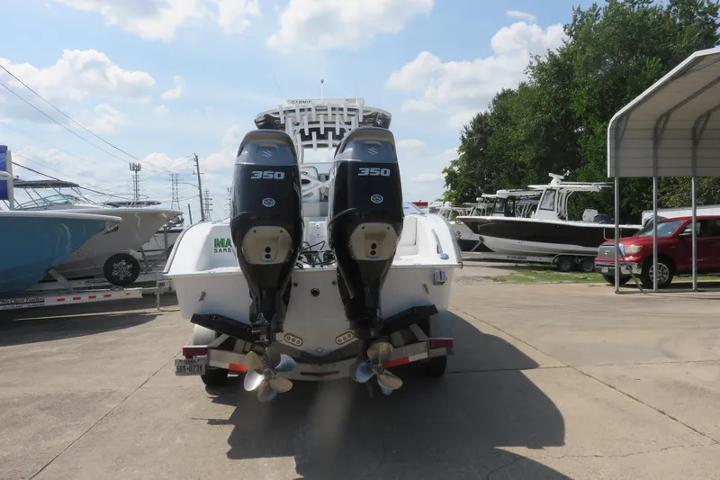 Slide: The Image of 2020 Cape Horn 31 T boat on trailer in a marina parking lot. - 4