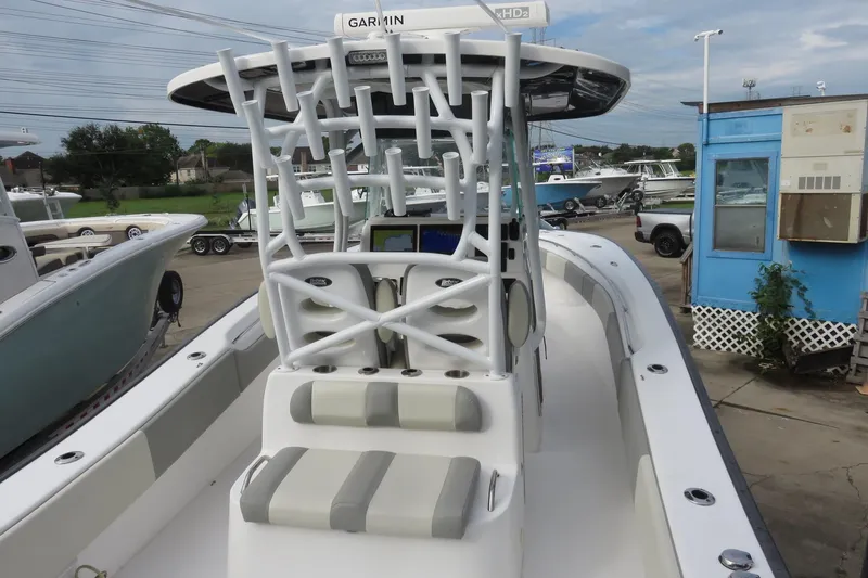 Slide: The Image of 2020 Cape Horn 31 T boat with trim tab and motor detail. - 8