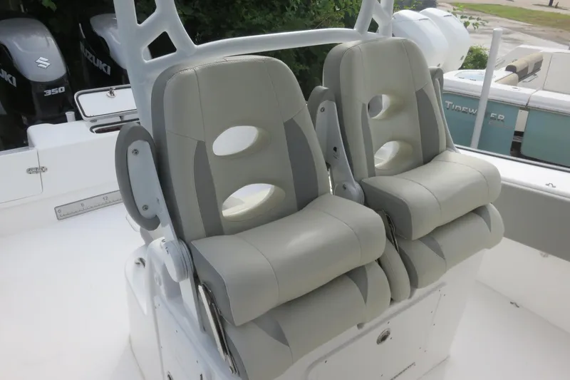 Slide: The Image of Interior of 2020 Cape Horn 31 T boat with speakers and coiled hose. - 17