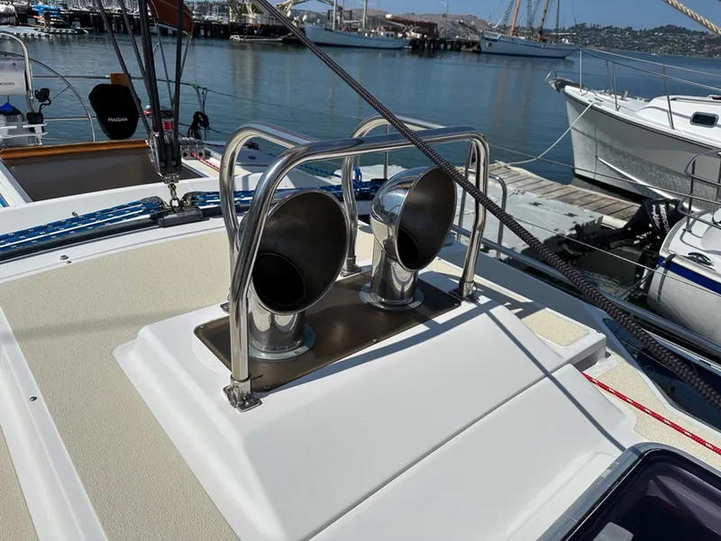 Slide: The Image of Deck of a 1995 Freedom 35 sailboat in harbor. - 40