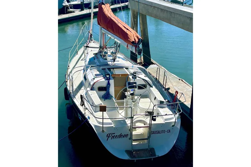 Slide: The Image of Sailboat "Freedom 35" from 1995 docked in Sausalito, CA marina. - 43