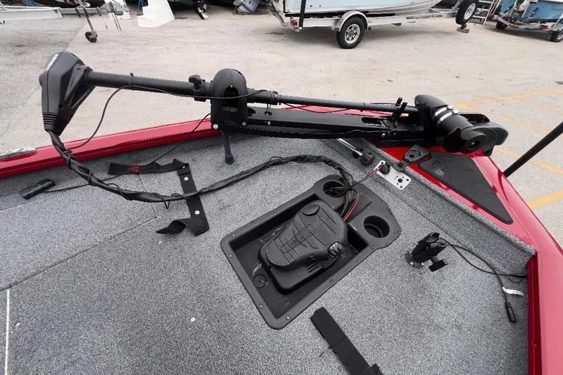 Slide: The Image of 2022 Tracker Pro Team 190 TX Tournament Edition boat deck with trolling motor and control panel. - 11