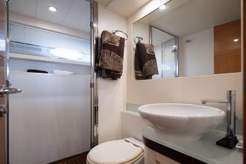 Slide: The Image of Luxurious bathroom interior of 2007 Pershing 62' yacht with modern fixtures. - 2