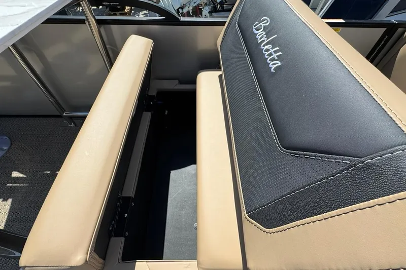 Slide: The Image of Luxurious interior of 2026 Barletta Cabrio 24UE pontoon boat with plush seating. - 36