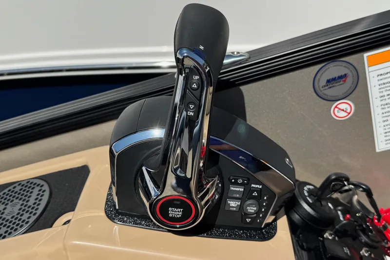 Slide: The Image of 2026 Barletta Cabrio 24UE boat interior with beige seating and Barletta logo. - 50