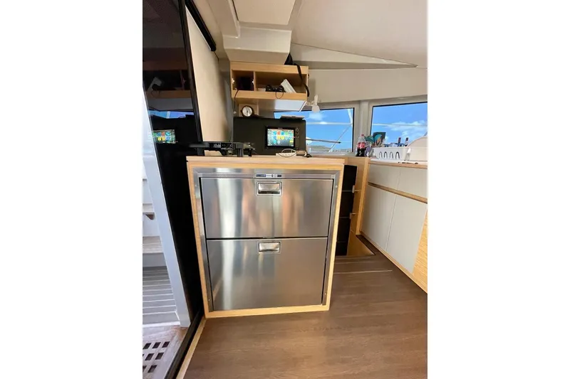 Slide: The Image of Modern kitchen interior of 2019 Nautitech 47 Power yacht with stainless steel appliances. - 10