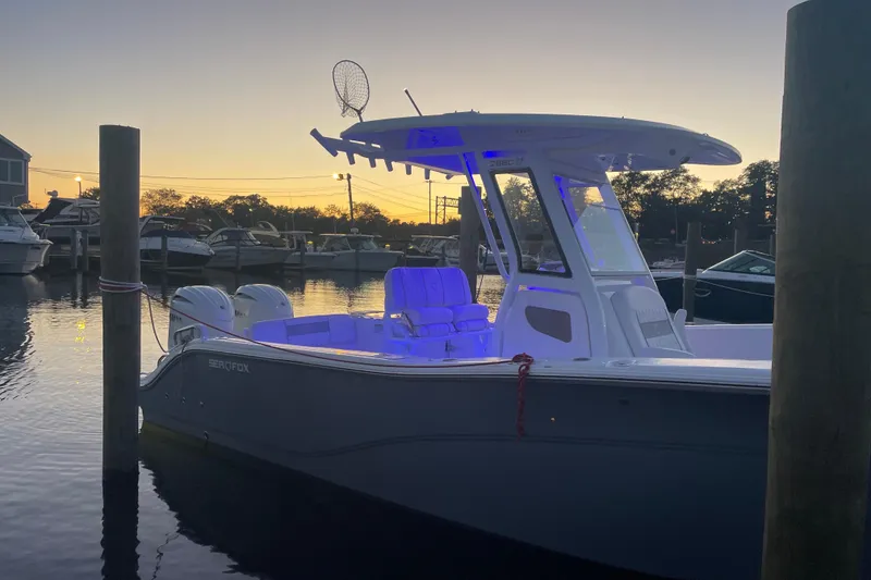 Slide: The Image of 2026 Sea Fox 268 Commander with dual Yamaha outboard engines on water. - 5