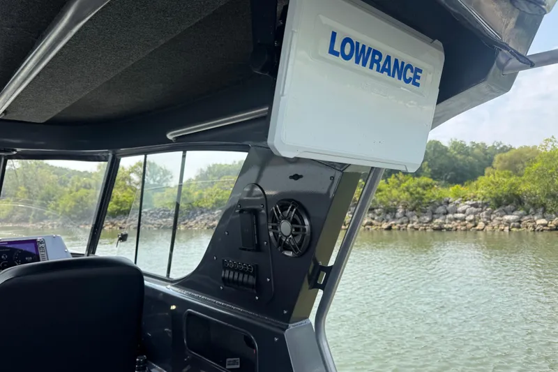 Slide: The Image of Interior of 2023 Extreme Boats 795 Game King with Lowrance equipment. - 18