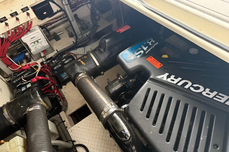 Slide: The Image of Engine room of 2001 Cruisers Yachts 3672 Express with Mercury engine and wiring. - 37