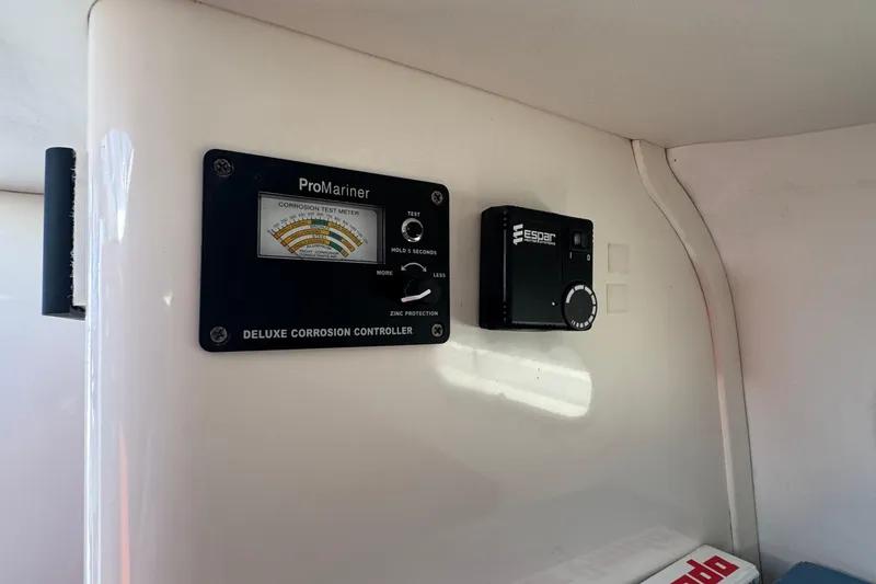 Slide: The Image of ProMariner corrosion controller and Espar device in 2004 True North 38 Heritage boat. - 40