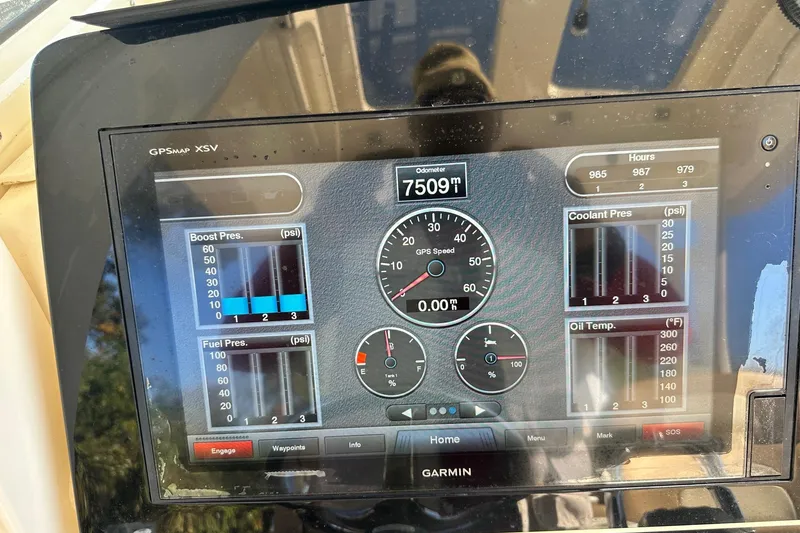 Slide: The Image of Garmin GPS display on 2017 Scout 350 LXF showing engine metrics and odometer. - 24