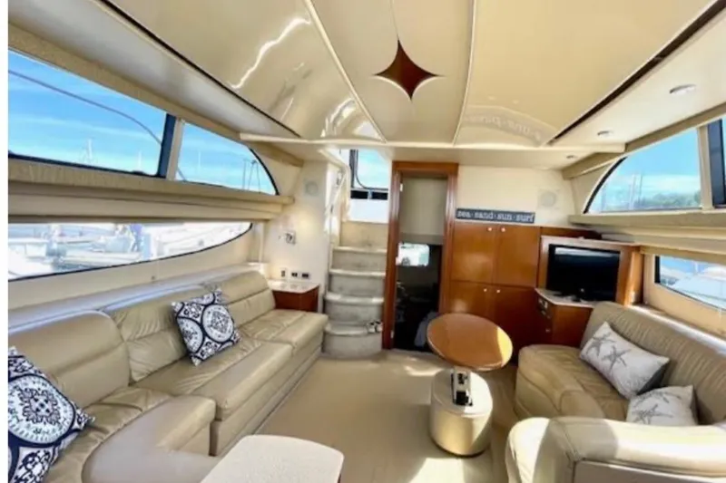Slide: The Image of Luxurious interior of 2005 Meridian 368 Motoryacht with plush seating and elegant design. - 26