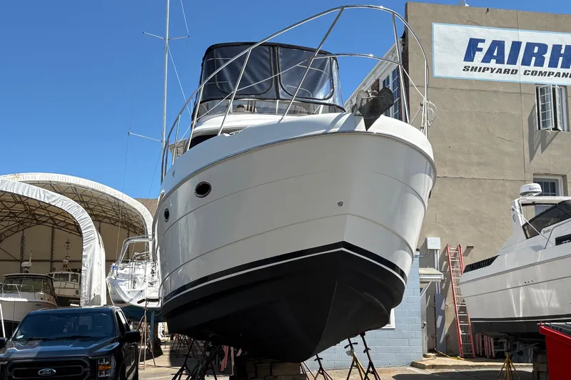 Slide: The Image of 2005 Meridian 368 Motoryacht at Fairhaven Shipyard, elevated for maintenance. - 73