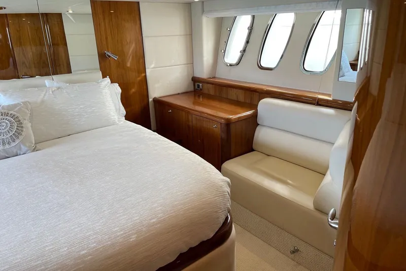 Slide: The Image of Luxurious cabin interior of 2009 Sunseeker Predator 62 yacht with elegant wood finishes. - 28